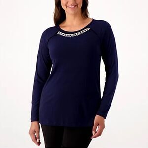 Susan Graver Occasions Liquid Knit Chain Detail Long Sleeve Top
